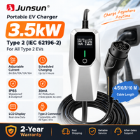 Przenośna ładowarka EV Junsun 3 6KW 7KW 11KW 22KW IP65 Wodoodporna Kabel do ładowania Typu 2 6 8 10 13 16 20 24 32A Regulowany Prąd Programowane Opóźnienie Ładowania Sterowanie Dotykowe Przyciskami 2