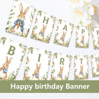 16pcs Peter Rabbit Theme ๏ผGreen Birthday Banner Set, Party Supplies, Fun Kids Room Decor, Holiday Celebrations, Includes Twine