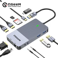 QGeeM USB 3.0 Docking Station, Triple Display USB Hub Dual Monitor, USB C Laptop Docking Station Compatible with MacBook M1