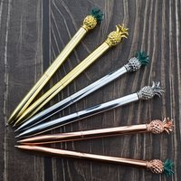 1pc Metal Ballpoint Pen 0.7mm Point Black Ink Refill Rotating Ballpen Simulated Fruit Pineapple Shape Head Pen Stationery
