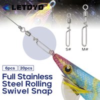 LETOYO Full Stainless Steel Rolling Swivel 6-20Pcs Squid Egi Snap for 1.5#-4.0# cuttlefish fishing jigs egi lure squid jig