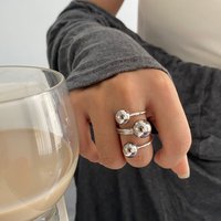 LATS Exaggeration Punk Metal Personality Irregular Three-layer Design Ball-Shape Open Ring for Women Fashion Simple Jewelry Gift