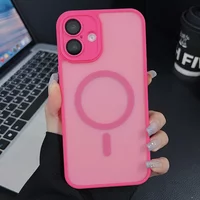 Rose Pink 16 Case for iPhone 16 13 15 14 Plus 11 12 Pro Max 16Pro 15Pro Max Magnetic Translucent Matte Camera Protector Cover