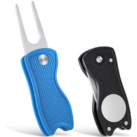 Golf Divot Repair Tool Foldable Metal Golf Green Divot Tool with Magnetic Ball Marker