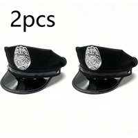 Two high-quality police style dressing hats with police badges for adults, themed activities and holiday role-playing