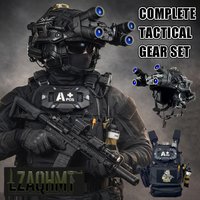 Full Set of FCPC V5 Tactical Vest & FAST Helmet Set w/ GPNVG-18 Night Vision Model, Full Black Body Armor Carrier Military Gear