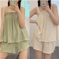 Women's Short Pajamas Summer Two Pieces Suspenders Thin Sweet Cute Cotton Gilrs Homewear Sleeveless Loose Soft Home Clothing