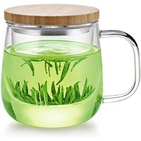 SAMADOYO Heat-resistant glass tea making cup, tea water separation belt, filtered flower tea cup, home office with cover belt