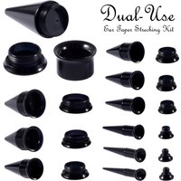 3PCS Unisex 2 in 1 Black Acrylic Screw Fit Interchangeable Taper Plug Piercing Ear Tunnel Stretcher Expander