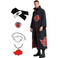 Anime Akatsuki Cosplay Costume Red Cloud Robe with Necklace Headband Ring Set for Role Play Child and Adult Game Costume