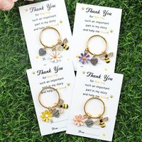 4pcs Bee Keychain Set w/ Thank You Card – Hug Symbol, Teacher Appreciation Gift for Birthday Graduation Teacher's Day & Back to