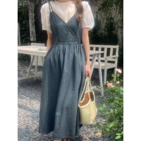 Versatile round Neck Short Sleeve Denim Camisole Women's Summer Fashion Set Base Shirt with Strap Dress Chic Outfit