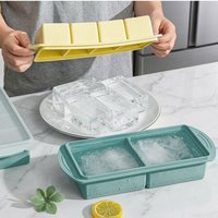 2/4 Cup Large Ice Cube Tray Silicone Freezer Tray With Lid Easy-Release Soup Ice Cubes Freezer Molds Food Storage Container