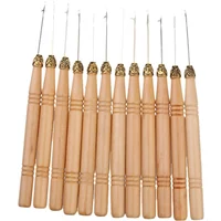 Hair Extensions Beads Tools Kit - Micro Pulling Needle Wood Hair Hook with Tongue & Hair Crochet Hook for Professional Stylists