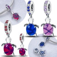 925 Sterling Silver Blue Turtle Dangle Charms Beads Fit Original Bracelet Bag Keychain Charm Bead Pendant Diy Women Jewelry Gift