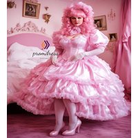 Fairycore Pink Sissy Prom Dress 2025 Short Sleeve Plus Size Medieval Victorian Rococo Evening Dresses Elegant Formal Customized