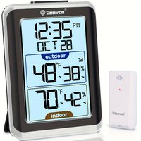 GEEVON Indoor Outdoor Thermometer Wireless Digital Hygrometer Temperature Gauge with Time,200ft/60m Range Temperature Humidity