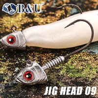 B&U Jig Head 3/0 4/0 Hooks Spinner 3D Eye for Soft Plastic Baits, Freshwater Saltwater Fishing Tackle for Bass Pike