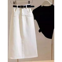 High Waist Denim Skirt Women's Loose Fitting A-Line Split Skirts Summer 2025 Korean Style Mid-Length Commute Skirts