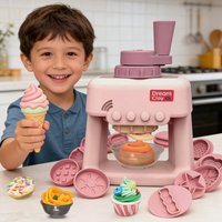 Pink Play Dough Ice Cream Machine 1Set, 12 Colors Clay & 9 Molds, Hand Crank DIY Kitchen Pretend Play Toy Girls Birthday Gift