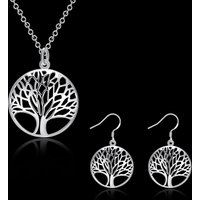 Hot Woman Jewelry Sets Silver Color Fine Retro Round Tree Pendant Necklace Earrings Fashion Party Wedding Holiday Gifts