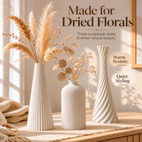 3Pcs Ribbed Vase Set Matte Off-White Tone 3D Printed PLA Wabi Sabi Minimal Vases for Living Room Shelf Dried Flower Home Decor G