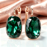 Wbmqda Luxury 25*13mm Emerald Green Square Dangle Earrings For Women 585 Rose Gold Color Retro Wedding Party Jewelry Gifts