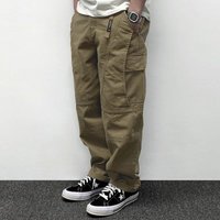 2026 Spring Men's Pants Multi-Pocket Cargo Pants Retro Solid Color Simple Loose Button Elastic Strap Casual Pants