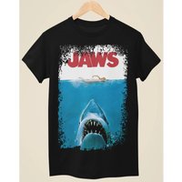Jaws Movie Poster Inspiration Neutral Black T-shirt Four Seasons Men and Women Pure Cotton Casual Fashion Streetwear