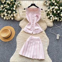 Two Pieces Women Solid Dress Set Pleated Matching Sets Sleeveless Vest Mini Lenth Skirt Slim Fit Elegant Casual 2026 Summer