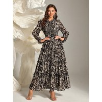 TOLEEN Women's Leopard Print Ruffled Collar Long Sleeve Dress 2024 New Spring Casual Elegant Formal Party Vacation Maxi Dresses