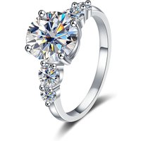 925 Sterling Silver Three Stone Round Cut Engagement Ring D VVS1 Multi Color Moissanite Statement Fine Jewelry For Women