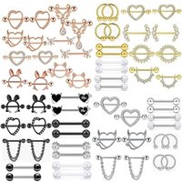 Fashion Stainless Steel Heart Nipple Piercing Set Jewelry Flower Nipple Barbell Pack Crystal Nipple Ring Lot Sexy Body Piercing