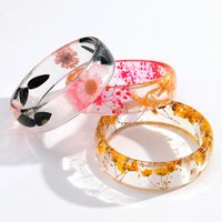 Vintage Transparent Flower Leaf Acrylic Bangle Bracelet for Women Boho Coloful Dried Flowers Resin Cuff Bracelets Jewelry Gift