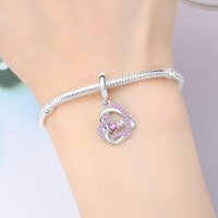 PANPOKI 925 Sterling Silver Love Pink Zircon MOM Bead Original Pendants Bracelet Necklace Charm Jewelry Party DIY Gift