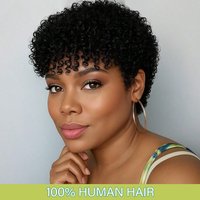 Afro Curly Wave Human Wig Short Pixie Cut Wig Fluffy Jerry Curly Wigs for Women Human Hair Wig Machine-Made 180% Density