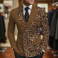 Double Breasted Leopard Print Men's Suits Luxury Customized Wedding Tuxedo for Groom Party Slim Fit 2 Pieces Set Jacket Pants
