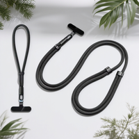 Adjustable Self-Locking Anti-Loss Lanyard for Mobile Phones with Weaving Card Short Wrist Strap And Long Neck Strap Compatible w