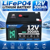 AliExpress MINNAAOO LiFePO4 12V 300AH 12V 200AH Battery Free Charger 12V Lithium Battery Built-In 300A BMS 8000+ Cycle For Solar RV Marine Energy