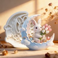 Flower and rabbit silicone molds on the moon, reusable resin molds, clay and gypsum molds, DIY decorative handmade molds