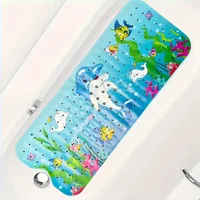 1pc Extra Long Bath Mat 40x100cm / 40x16inch – Non-Slip Bathtub Mat with Secure Suction Cups & Drain Holes Cartoon Shower Mats