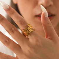Huangchao Stainless Steel Ring Stacking Texture Strip 18k Gold Plated Open Ring Jewelry Women‘s Jewelry Gift