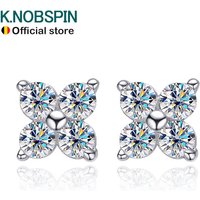 KNOBSPIN D VVS1 Round Moissanite Stud Earrings for Women Man 4 Stones Classic s925 Sterling Silver Earring with GRA Gift Jewelry