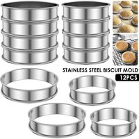12Pcs English Muffin Rings Stainless Steel Crumpet Rings Nonstick Tart Rings Double Rolled Muffin Tart Rings Crumpet Ring Mold