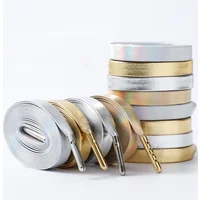 Luxury Faux PU Leather Shoelaces Gold Silver Flat Rope Shoelace Metal HeadSneakers Casual Shoes Laces 80/100/120/140/160cm 1Pair