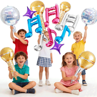 12Pcs K-pop Music Birthday Party Inflatable Disco Ball Microphone Musical Note Music Foil Balloons Decoration for Birthdays