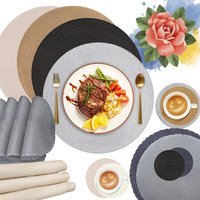 6Pc Round Braided Table Mat with 6Pc Cup Coasters Heat Resistant Washable Non Slip Placemats for Kitchen Dining Tables Pads