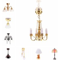 Creative Dollhouse Table Lamp 1/12 Scale Battery Operated Dollhouse Chandelier Model Furniture Model Warm White LED Wall Sconces