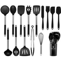 Black Non-stick Silicone Kitchenware Cooking Utensils Set Cookware Spatula Egg Beaters Stainless Steel Handle Kitchen Tool Set