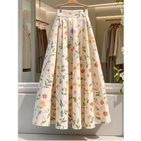 Elegant Floral A-Line Skirt High Waist Polyester Fabric Spring Summer 2026 New Collection Women's Premium Quality Skirt